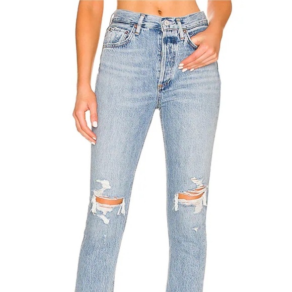 Agolde Riley High Rise Straight Crop in Blitz Button Fly Light Wash Sz 24 - Picture 2 of 16